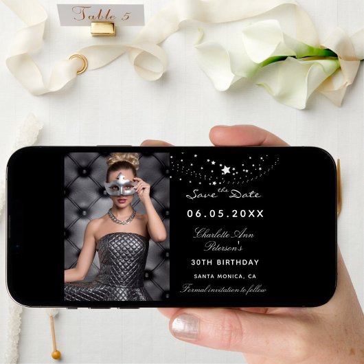 Zwart-wit sterren foto elegante verjaardagsfeestje save the date