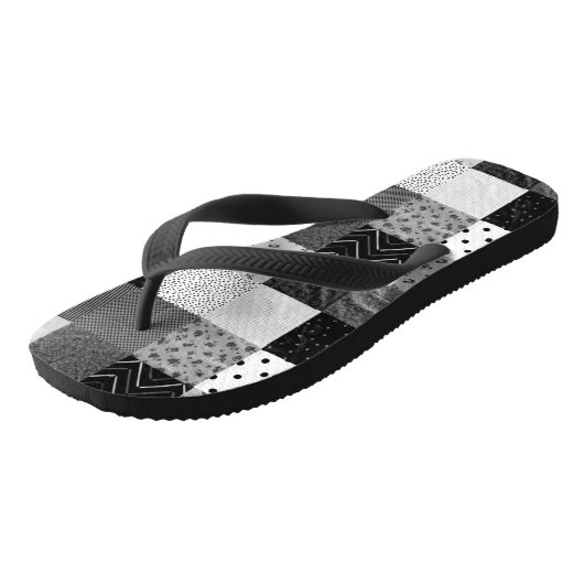 zwart-wit  stijl patchwork stof teenslippers (Schuin)