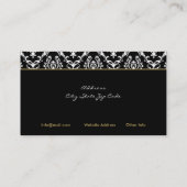 Zwart wit stijlvol damast monogram visitekaartje (Achterkant)
