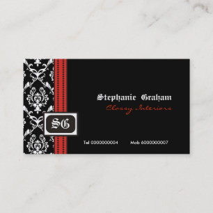 Zwart wit stijlvol damast monogram visitekaartje
