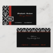 Zwart wit stijlvol damast monogram visitekaartje (Voorkant / Achterkant)