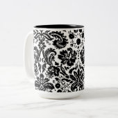 Zwart-wit, stijlvol demaspatroon tweekleurige koffiemok (Voorkant links)