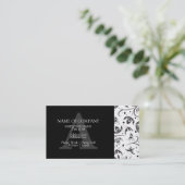 Zwart wit stijlvol design Floral Damask Monogram Visitekaartje (Staand voorkant)