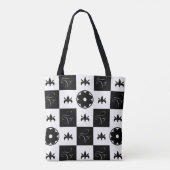 Zwart-wit, stijlvol, gevinkt Floral Patroon Tote Bag (Achterkant)