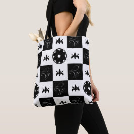 Zwart-wit, stijlvol, gevinkt Floral Patroon Tote Bag