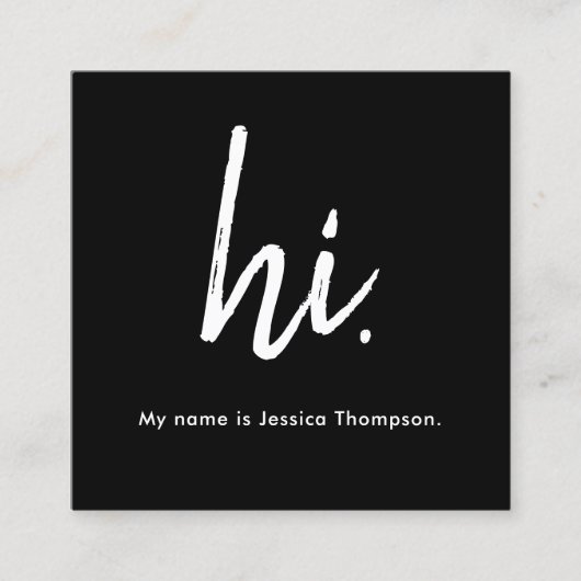 Zwart-wit, stijlvol Hallo Hi QR Code Vierkante Visitekaartje (Voorkant)