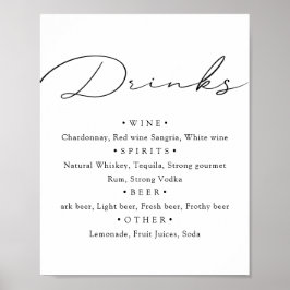 Zwart wit. Stijlvol kalligrafie huwelijksmenu bar Poster