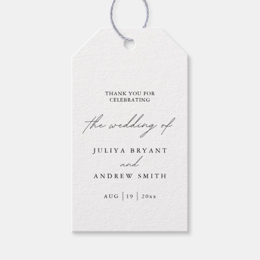 Zwart-wit stijlvol script bruiloft cadeaulabel (Voorkant)