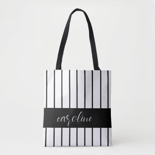 Zwart-wit, stijlvol, striped tote bag (Voorkant)