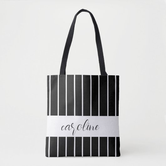 Zwart-wit, stijlvol, striped tote bag (Voorkant)