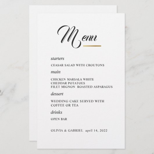 Zwart-wit. Stijlvol trouwmenu voor typografie (Voorkant / Achterkant)