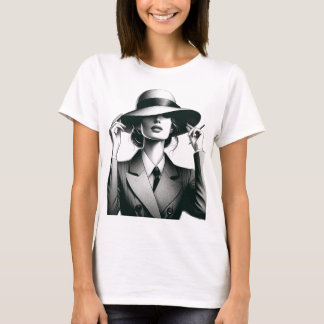 Zwart-wit stijlvol vrouwen portret T-shirt