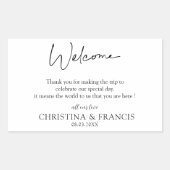 Zwart-wit stijlvolle bruiloft welkomsttas rechthoekige sticker (Voorkant)