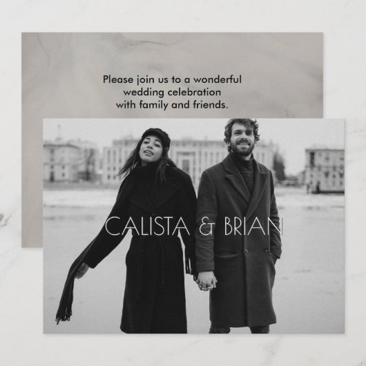 Zwart-wit stijlvolle foto bruiloft kaart (Voorkant / Achterkant)