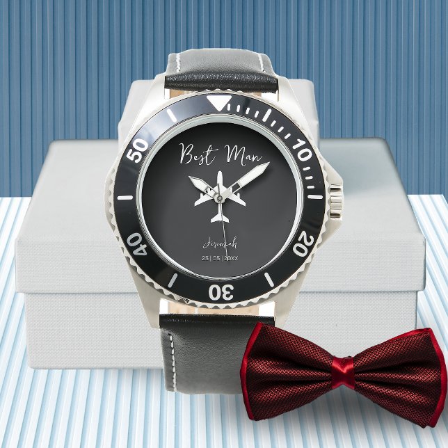 Zwart-wit Stijlvolle Groosman Best Man Watch Horloge (Black and White Stylish Groosman Best Man Watch)