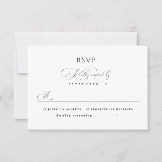 Zwart & Wit Stijlvolle Minimale Kalligrafie Trouwe RSVP Kaartje (Voorkant)