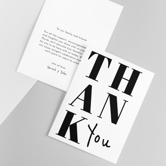 Zwart-wit stijlvolle minimalistische Bold Wedding Bedankkaart