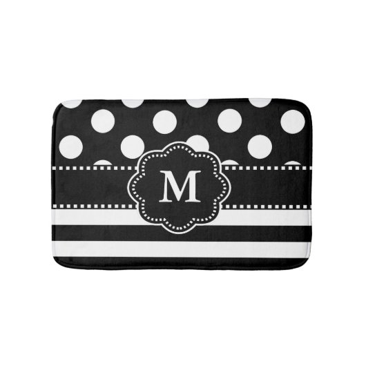 Zwart wit Stip Stripe monogram Badmat (Voorkant)