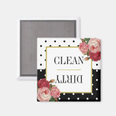 Zwart Wit Stippen Bloemen Clean Vuilniswasmachine Magneet (Voorkant / Achterkant)