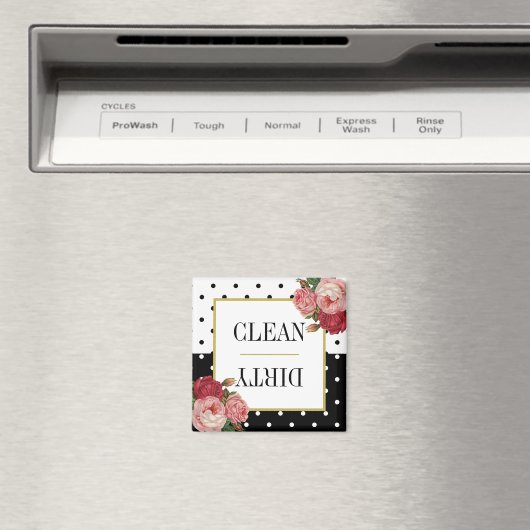 Zwart Wit Stippen Bloemen Clean Vuilniswasmachine Magneet (Insitu (Vaatwasser))