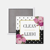 Zwart Wit Stippen Bloemen Clean Vuilniswasmachine Magneet (Voorkant / Achterkant)