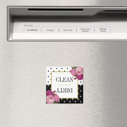 Zwart Wit Stippen Bloemen Clean Vuilniswasmachine Magneet (Insitu (Vaatwasser))
