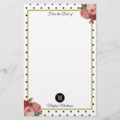Zwart Wit Stippen  Bloemen Monogram Naam Briefpapier (Voorkant)