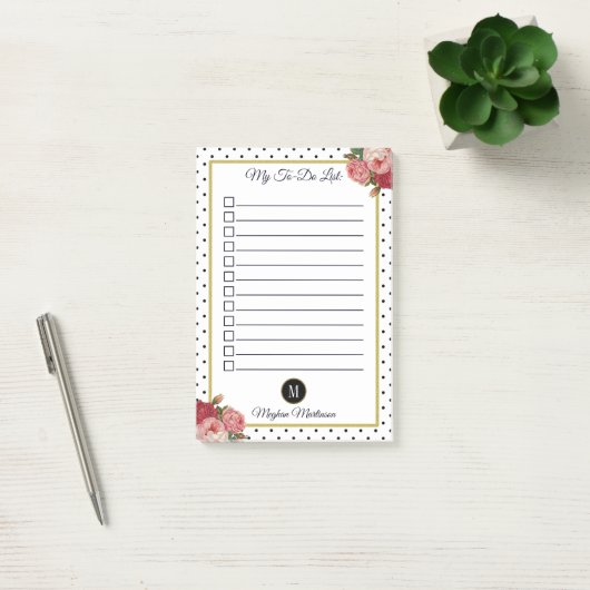 Zwart Wit Stippen Bloemen Monogram Naam Te Doen Li Post-it® Notes (Kantoor)