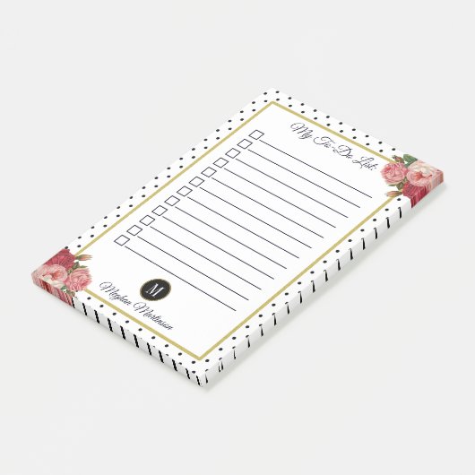 Zwart Wit Stippen Bloemen Monogram Naam Te Doen Li Post-it® Notes (Schuin)