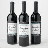 Zwart Wit Stippen en Damask Wedding Wine Label Wijn Etiket (Flessen)