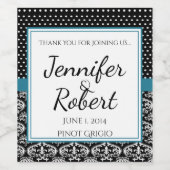 Zwart Wit Stippen en Damask Wedding Wine Label Wijn Etiket (Enkel label)