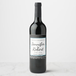 Zwart Wit Stippen en Damask Wedding Wine Label Wijn Etiket