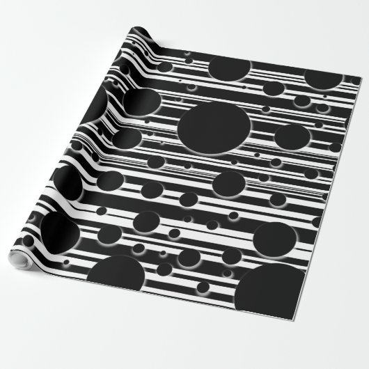 Zwart-wit Stippen en Strepen Cadeaupapier (Uitgerold)