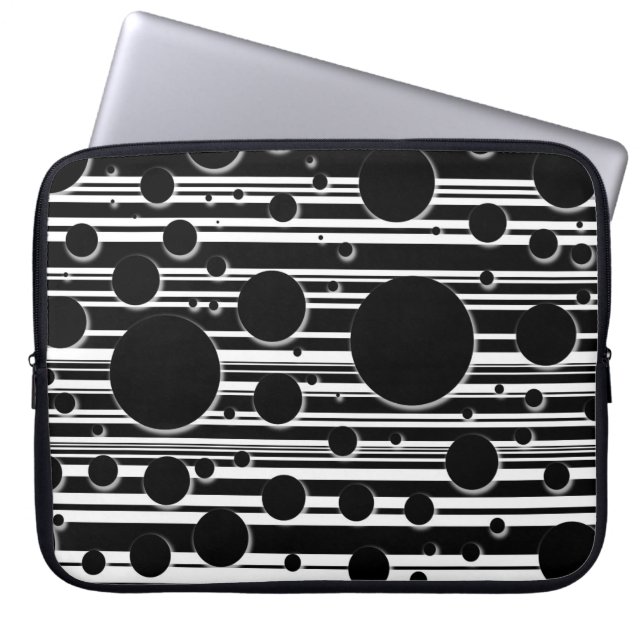 Zwart-wit Stippen en Strepen Laptop Sleeve (Voorkant)