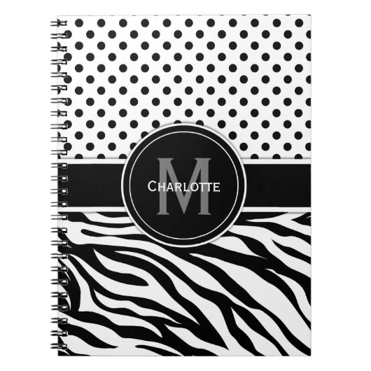 Zwart-wit stippen en zebraprint notitieboek (Voorkant)