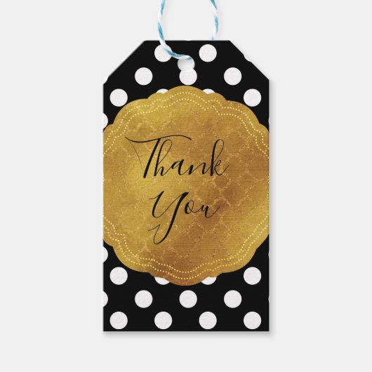 Zwart & Wit Stippen Goud Glam Feestje Cadeaulabel (Voorkant)