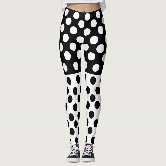 Zwart-wit Stippen Leggings - Kies kleuren (Voorkant)