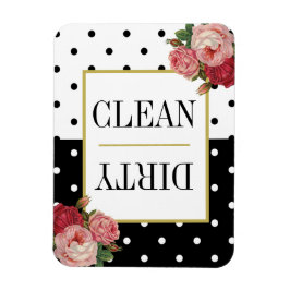 Zwart Wit Stippen Leuk Bloemen Clean Vuil Vaatwass Magneet