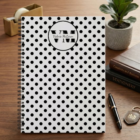 Zwart Wit Stippen Monogram 2026 Aangepaste Naam Notitieboek