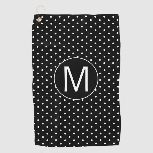 Zwart-wit Stippen Monogram Golfhanddoek (Voorkant)