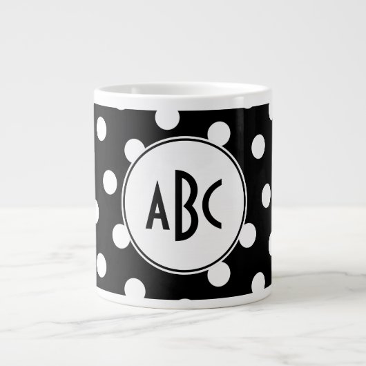 Zwart-wit Stippen Monogram Grote Koffiekop (Voorkant)
