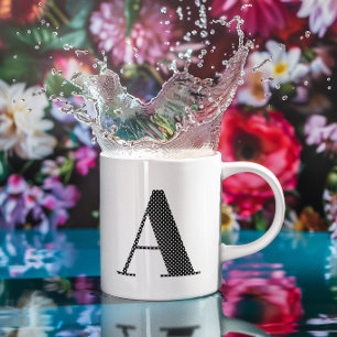 Zwart-wit Stippen Monogram Koffiemok