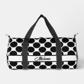 Zwart-wit stippen naam patroon grote stippen plunjezak (Voorkant)