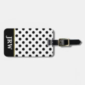 Zwart-wit Stippen Patroon Monogram QR-code Bagagelabel (Voorkant horizontaal)