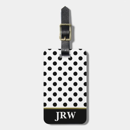 Zwart-wit Stippen Patroon Monogram QR-code Bagagelabel (Voorkant verticaal)