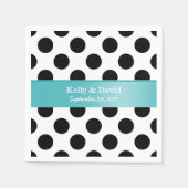 Zwart & Wit Stippen Turquoise Lint Huwelijk Servet (Voorkant)