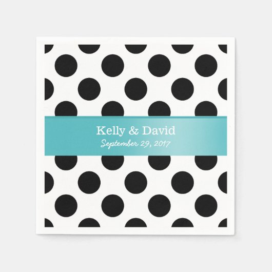 Zwart & Wit Stippen Turquoise Lint Huwelijk Servet (Voorkant)