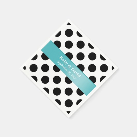 Zwart & Wit Stippen Turquoise Lint Huwelijk Servet (Hoek)