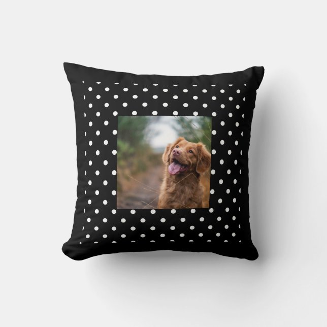 Zwart-wit stippenpatroon Hond foto Kussen (Voorkant)