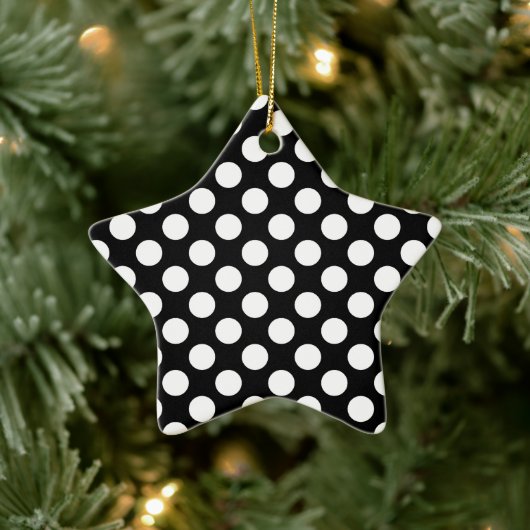 Zwart-wit Stippenpatroon Keramisch Ornament (Boom)